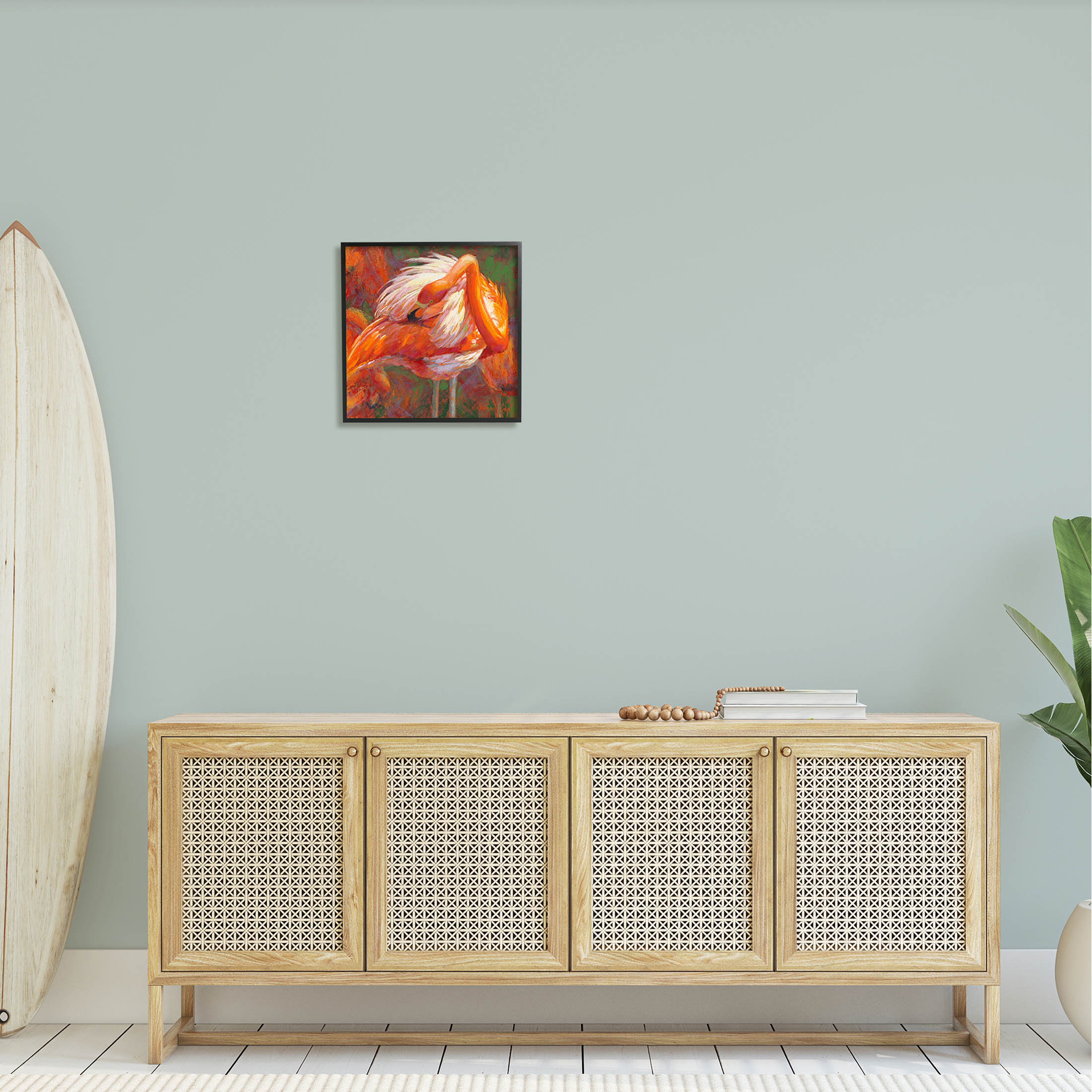 Preening Flamingo Wildlife Nature Animals & Insects Painting Black Framed Art Print Wall Art