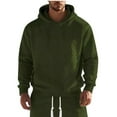 thumbnail image 2 of Men's Oversized Solid Color Hooded Sweatshirt, Lightweight Knit Pullover with Long Sleeves and Pockets, Fall Streetwear Casual Loose Fit Top,Army Green,L, 2 of 7