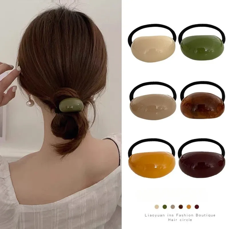 Simple Oval Acetic Korean Fashion Elastic Hair Bands For Women Girls Hair Accessories Headwear Ponytail Holder Scrunchie