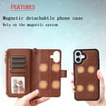 thumbnail image 3 of Dteck for iPhone 16 Plus Wallet Case, 2 In 1 Detachable Protective Phone Case Women Men Kickstand flip Cover Wrist Strap Zipper Credit Card Holder Slots for iPhone 16 Plus,Brown, 3 of 6