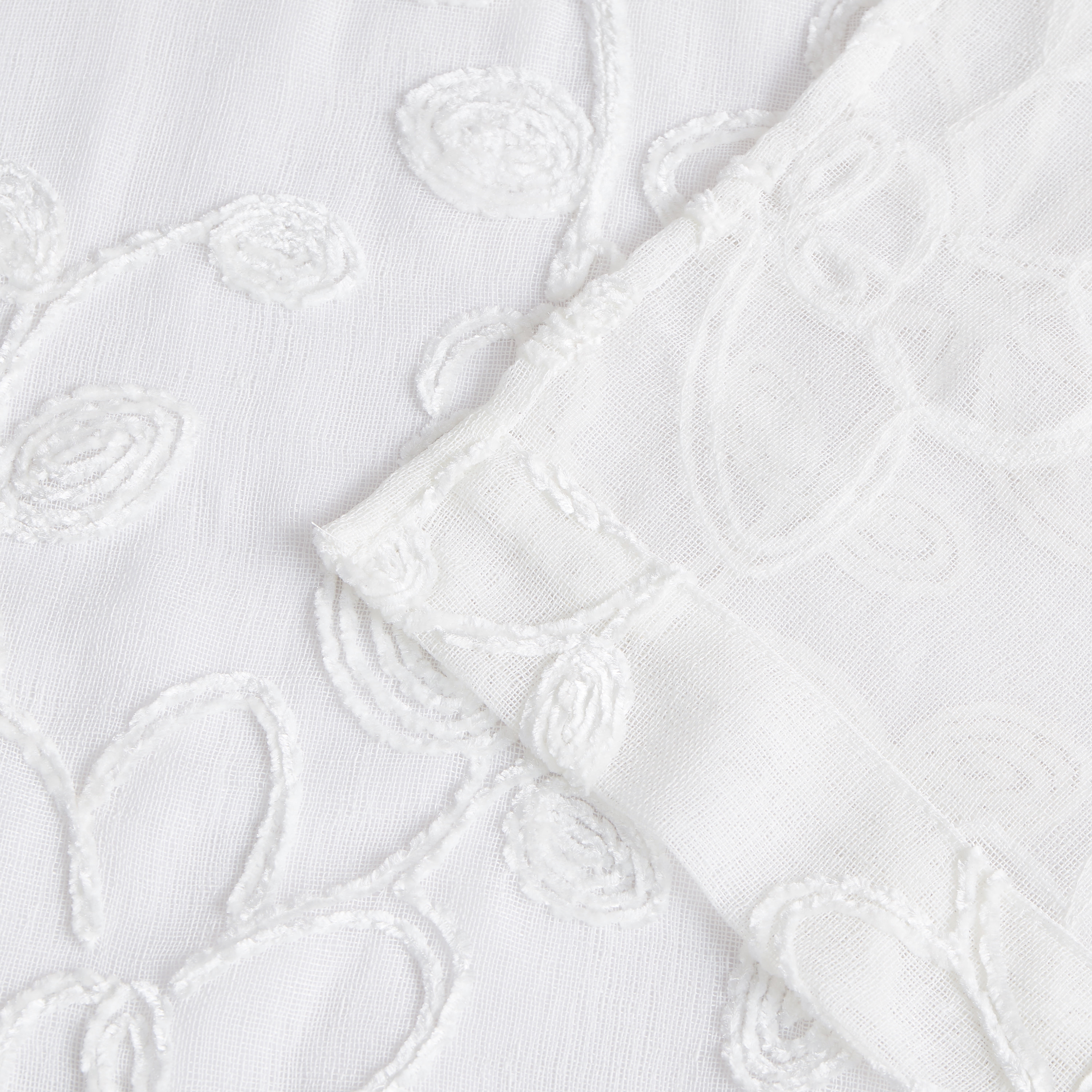 Dainty Home Rita 3D Floral Chenille Embroidered Solid Sheer Linen Look 76" x 84" Window Curtain Panel Pair in White
