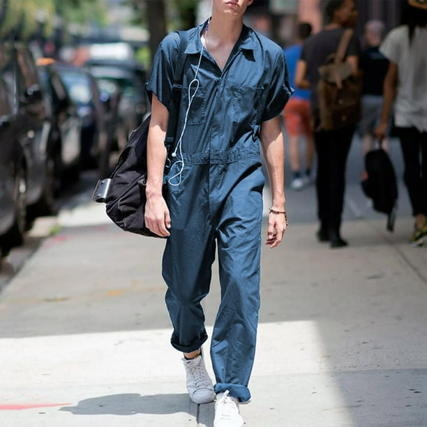 Mono para hombre con cremallera y solapa, mono de color liso, traje fino y transpirable, mono de poliéster para hombre
