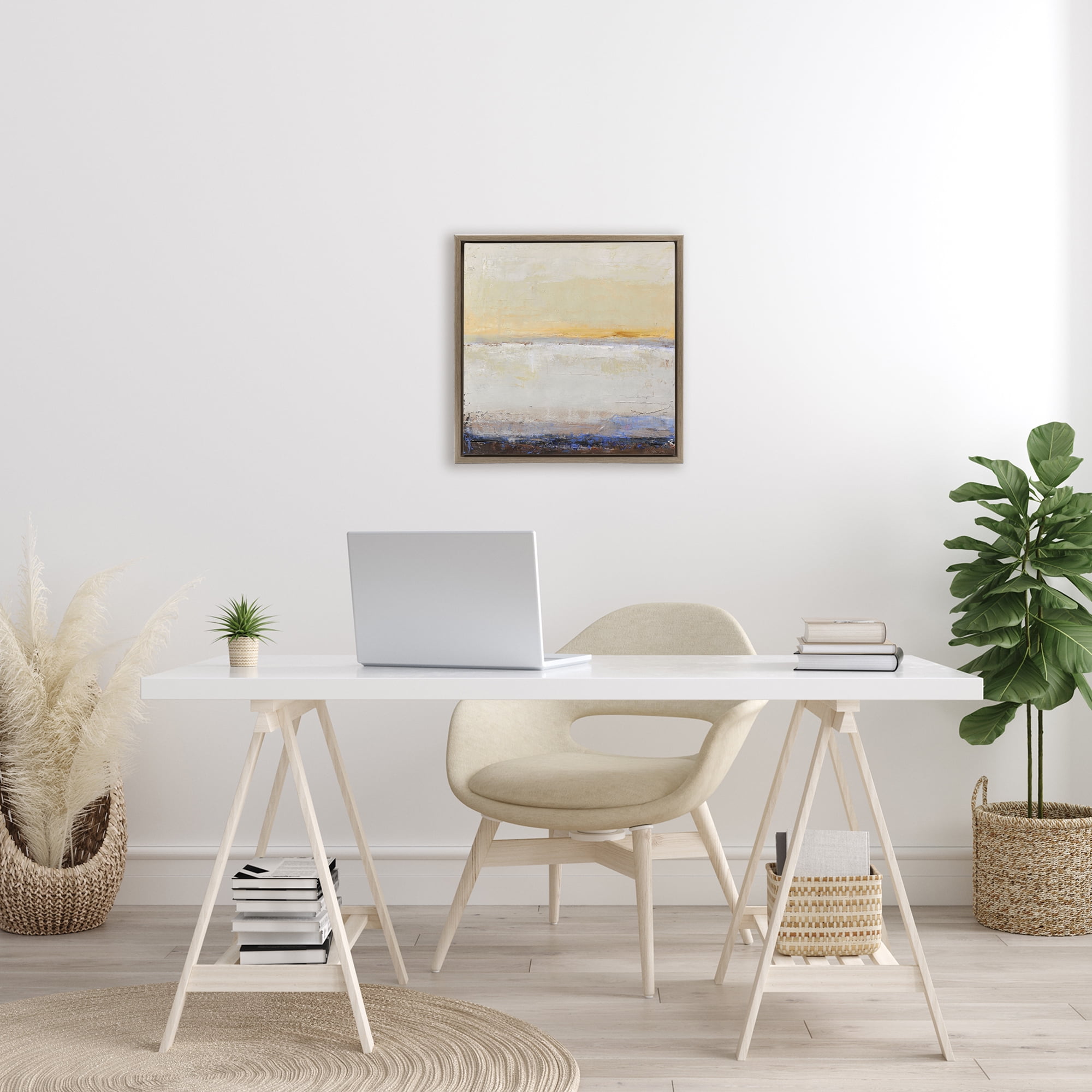 Sweeping Subtle Horizon Brown Framed Floater Canvas Wall Art, design by Design Fabrikken