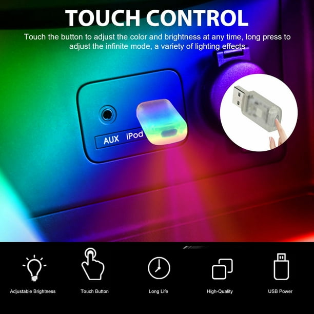 3x Mini LED USB Voiture Intérieur Lumière Toucher Atmosphère Clé Ambient  Lampe Accessoires 