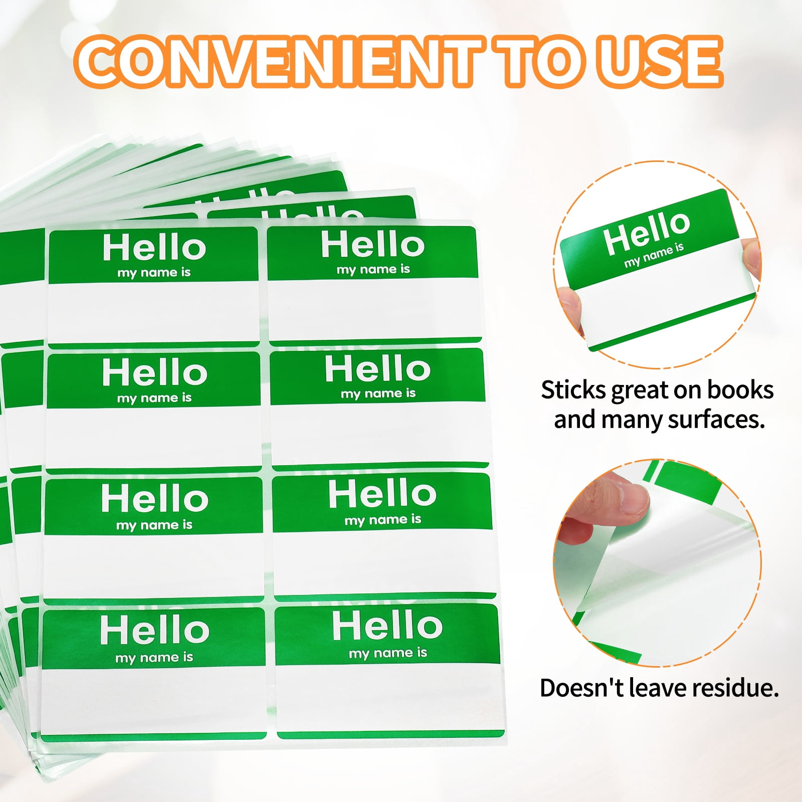 480 Pcs Peel and Stick Badges, 9.65 x 7.28 Inches Identification Stick Badge Name Tags Stickers Easy-to-tear Strong Adhesion for Desk Bag Meetings Conferences Parties, Green