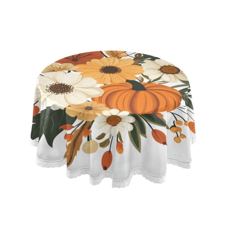 60 Inch Round Tablecloth with White Lace Trim Fall Table Cover for Elegant Dining Decor A Beautiful Bouquet Of Flowers