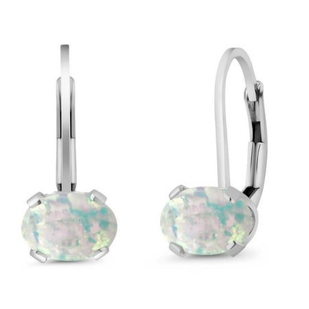 1.26 Ct Oval White Simulated Opal 925 Sterling Silver leverback Earrings