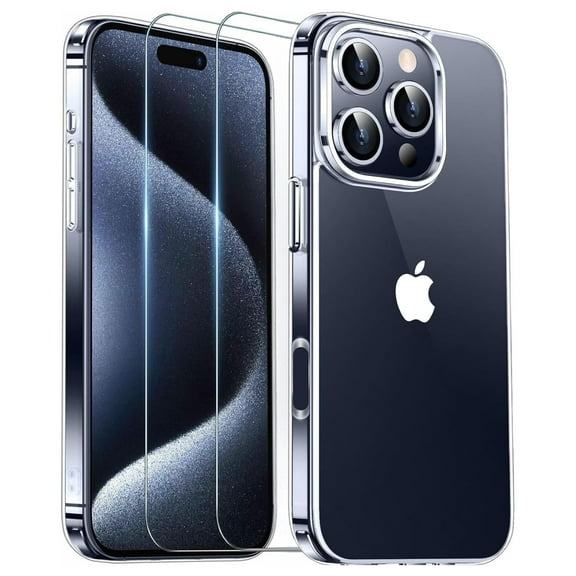 3in1 Case Bundle for iPhone 16 Pro Max, Crystal Clear Case, [Yellow Resistant] Slim Fit Shockproof with 2 Clear Screen Protectors, Transparent Case for iPhone 16 Pro Max