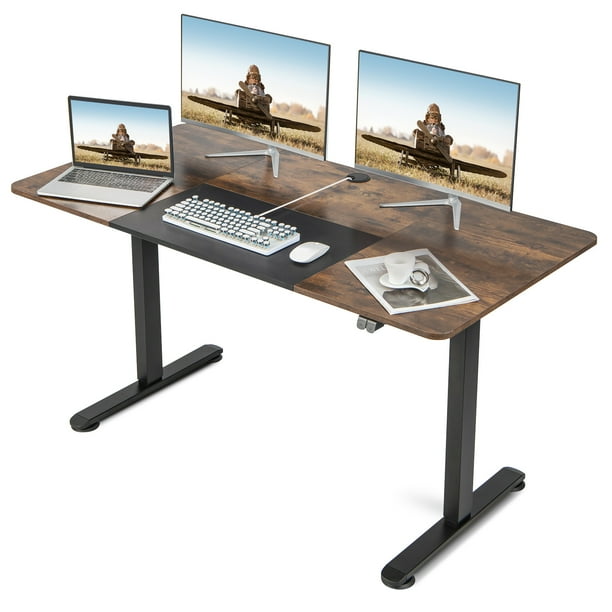 Costway Escritorio Elevable de Pie Altura Ajustable Eléctrico Mesa de Ordenador Ergonómico Orificio Cables 140 x 70 x 72-116 cm