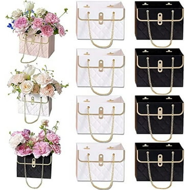 Nvzi 8pcs Flower Paper Gift Box, Bouquet Bags Flower Box with Handle Gift Case, Flower Boxes for Arrangements Wedding Valentine's Day Gift Wrap Bags (White   Black)