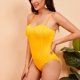 thumbnail image 5 of Traje de baño de una pieza Correas ajustables Traje de baño de dama de color puro extraíble 1/2 tazas para playa Natación Surf Amarillo XL, 5 of 8