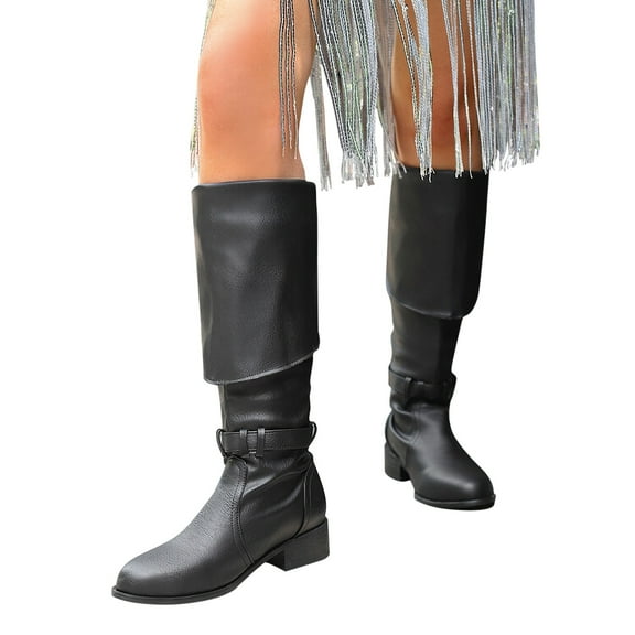 POROPL Knee High Boots for Women Low Heel Pointed Toe Buckle Knight Shoes,Boots for Saving Size 4.5