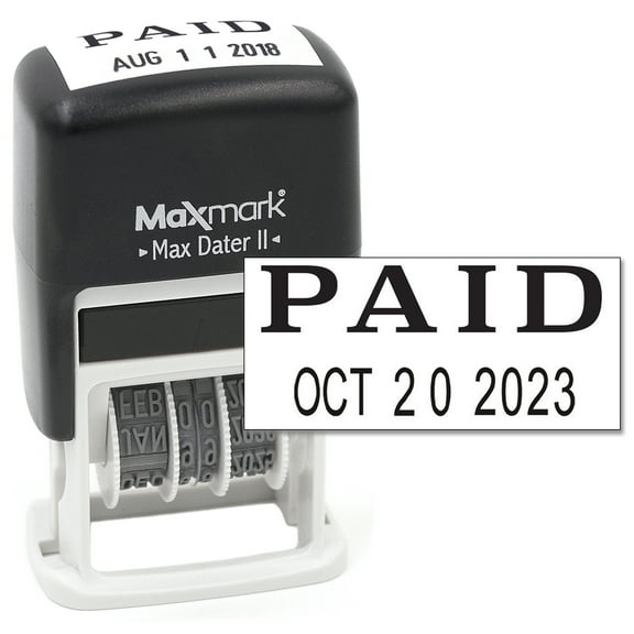 MaxMark Self-Inking Rubber Date Office Stamp with PAID Phrase & Date - BLACK INK (Max Dater II)