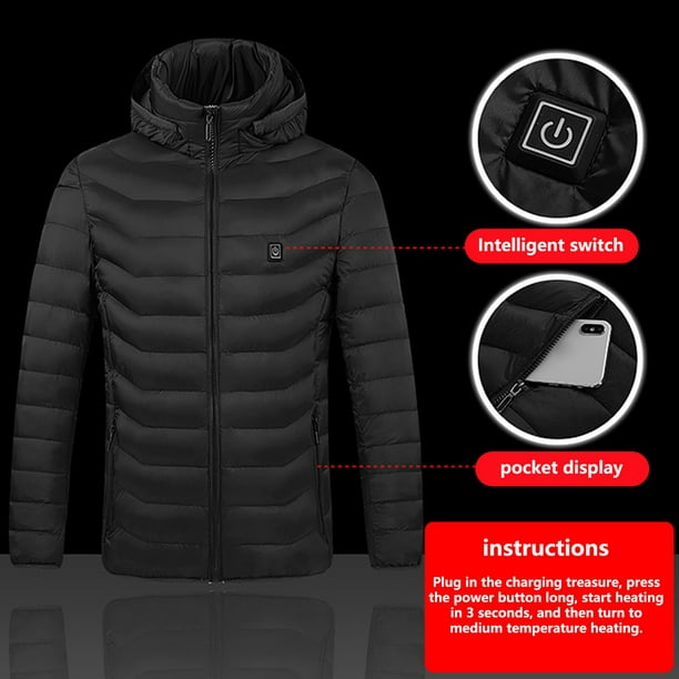 Men's Coats And Jackets Hooded Outdoor Warm Clothing Heated For Riding  Skiing Fishing Charging Via Heated Coat Black L JE 