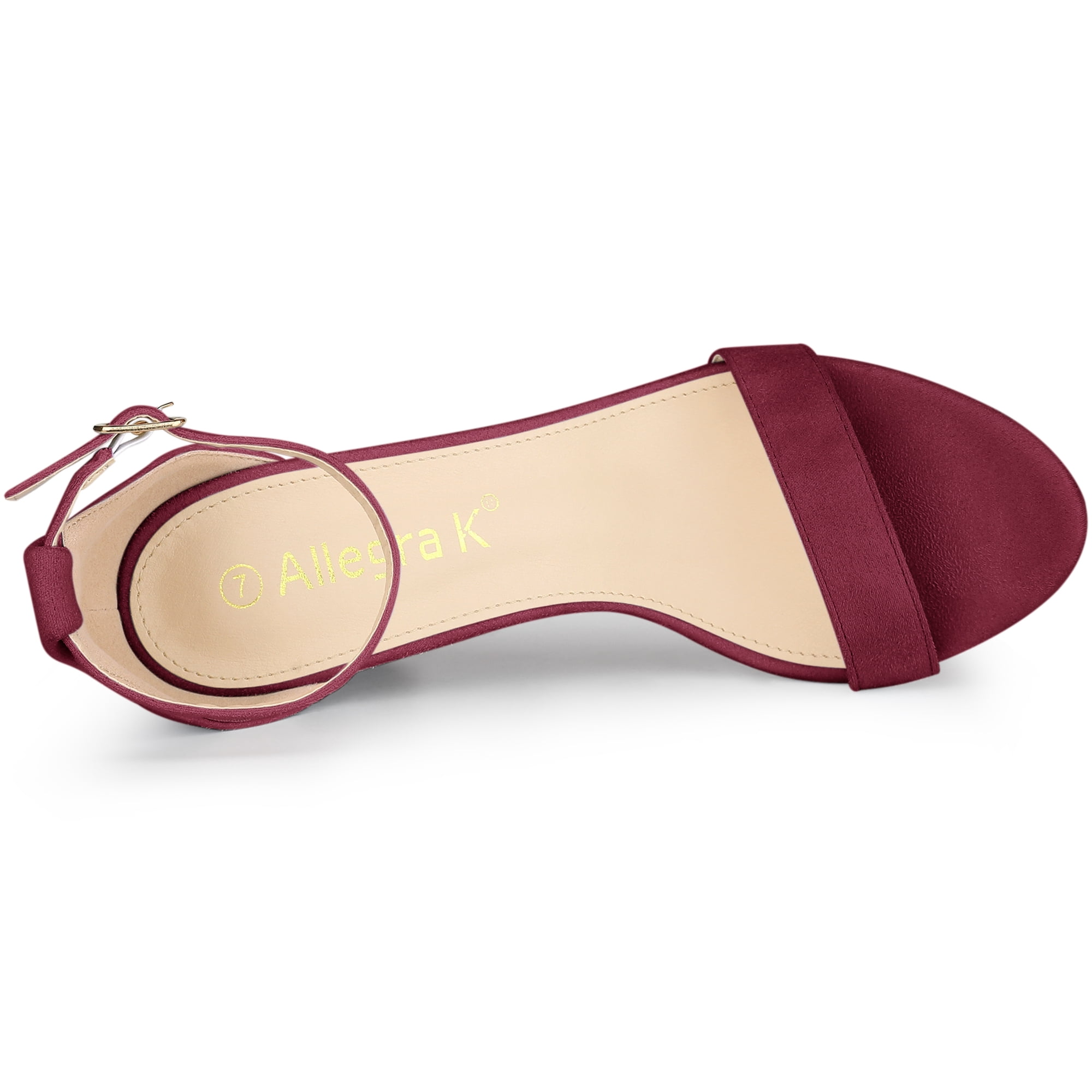 DARING DIVA Women's Buckle Ankle Strap High Chunky Heel Sandals Burgundy 8
