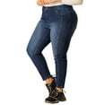 thumbnail image 3 of Unique Bargains Women's Plus Size Stretch Washed Mid Rise Skinny Jeans, 3 of 7