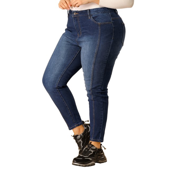 GRACE & GRANDEUR Juniors' Plus Size Stretch Mid Rise Washed Skinny Jeans