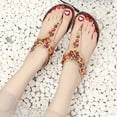 thumbnail image 4 of Anuirheih Women Sandals Flat Bohemian Jeweled Sandals Elastic Strap Dress Casual Summer Beach Sandals Flip Flops Sandals(Khaki）, 4 of 4
