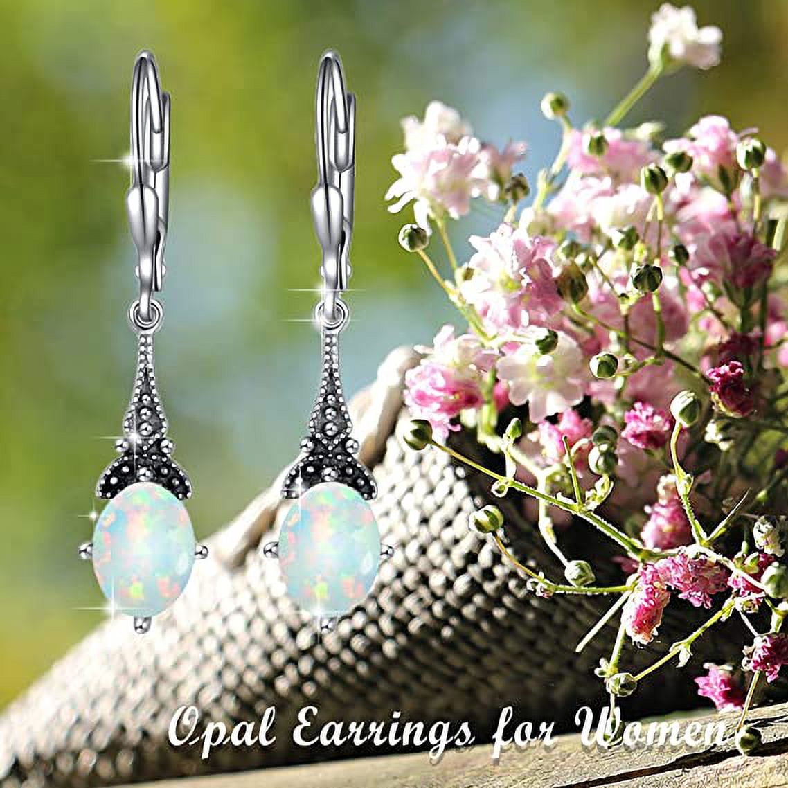 SISGEM Gifts for Her Sterling Silver Drop Dangle Earrings Boho Earrings Opal Earrings Birthday Gifts Jewelry Gifts for Women