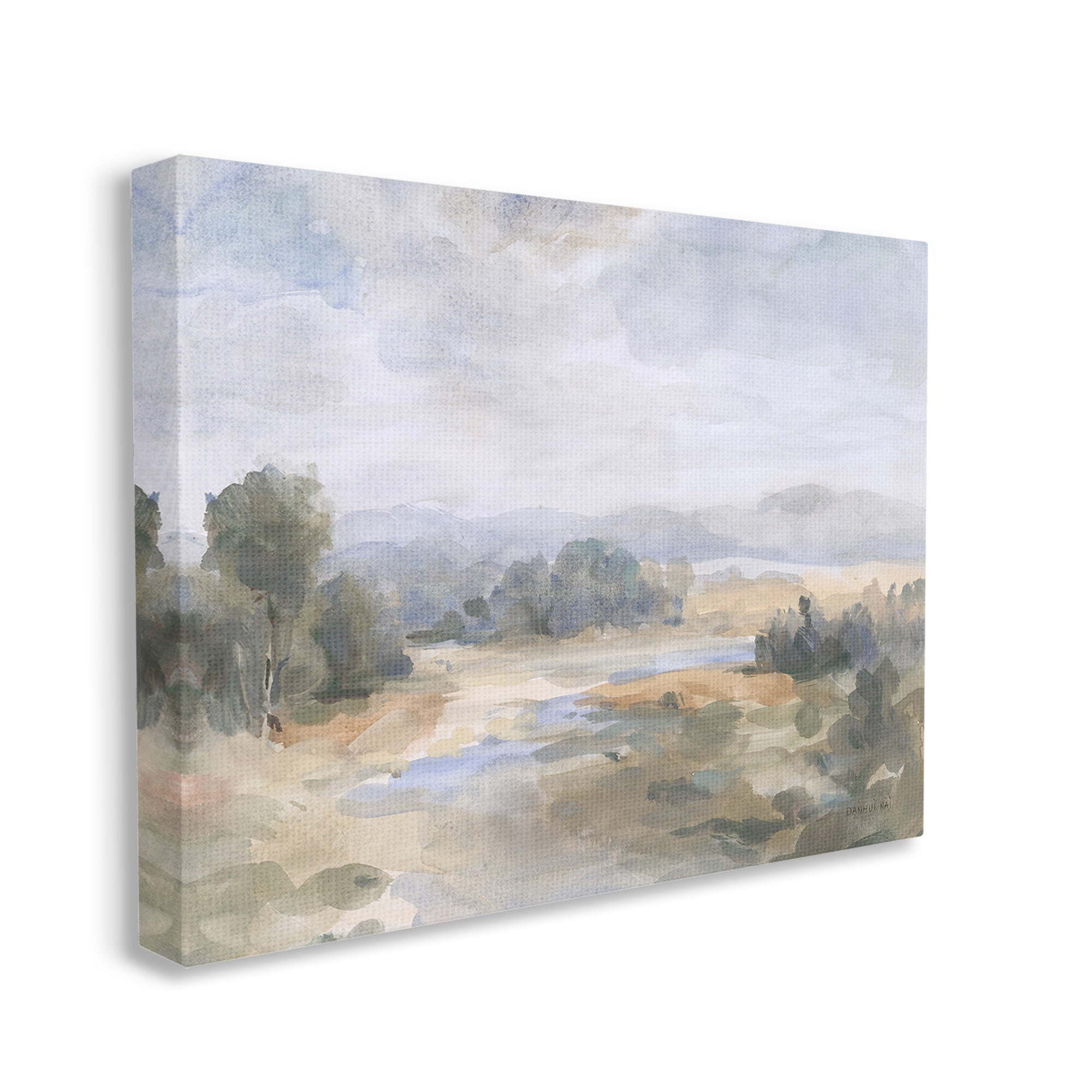 Stupell Industries Abstract Stream & Clouds Landscape Painting Gallery Wrapped Canvas Art Print Wall Art, 48 x 36