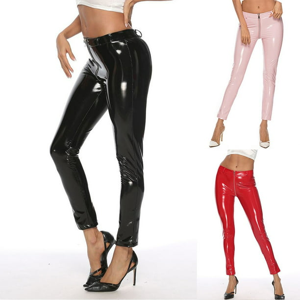 Women Pvc Leather Leggings High Waist Butt Lift Push Up Stretch Skinny  Pants 