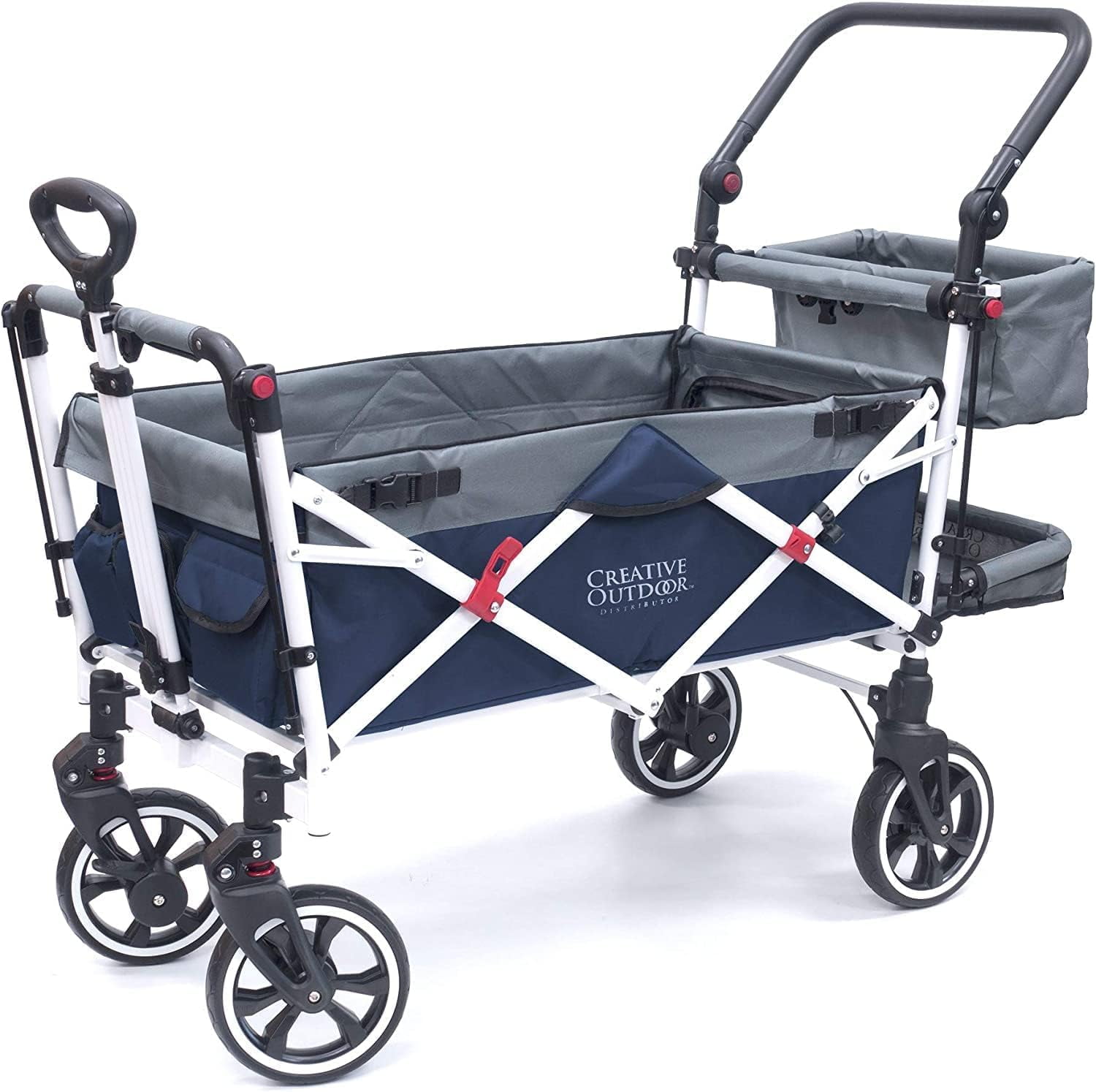Creative Outdoor Push Pull Wagon Stroller with Canopy Folding Wagon for Kids, Black/Gray