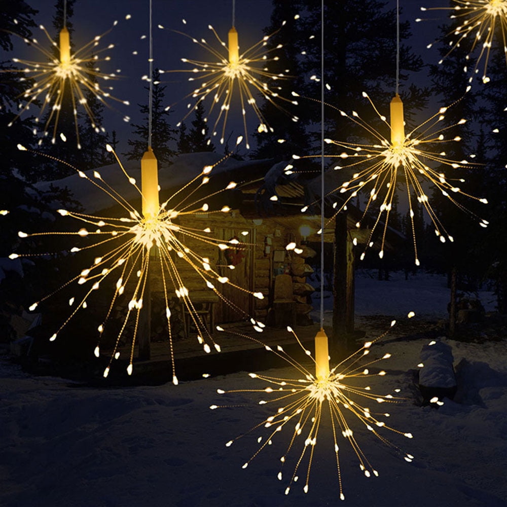 1 Pack Digcreat Firework Lights Wire Lights,150 LED DIY 8 Modes Dimmable String Fairy Lights with Remote Control,Waterproof Decorative Hanging Starburst Lights for Christmas Home Warmwhite+Blue