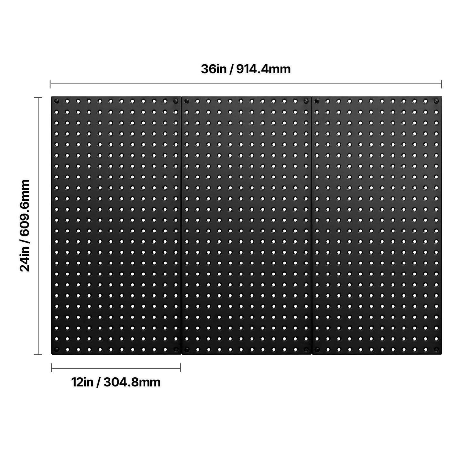 VEVOR Metal Pegboard Panels, 24" x 12" Pegboard, 3 Panels, Heavy Duty Steel Peg Board Wall Organizer, for Living Room Garage Tool Storage Workbench Office Organization Craft Room Kitchen Home, Black