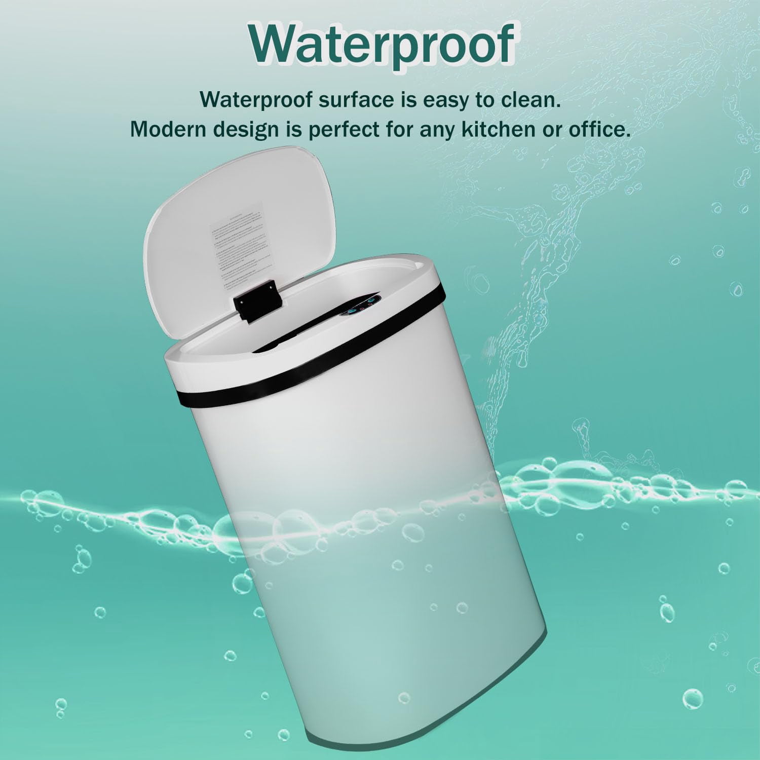 13-Gallon Kitchen Trash Can White Stainless Steel Garbage Can Automatic Touch Free Garbage Bin Motion Sensor Trash Can with Lid Metal Waste Bin for Living Room, Kitchen, Bathroom, Office