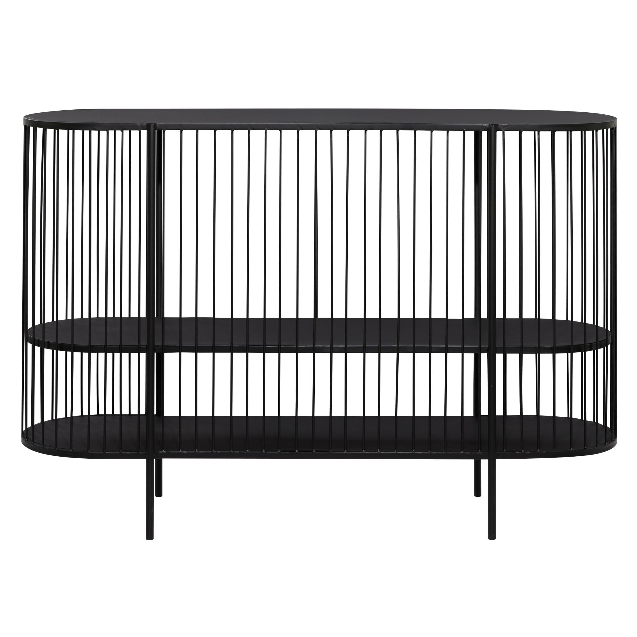 DecMode 48" x 34" Black Metal Narrow Oval 2 Shelf Console Table with Open Wire Frame, 1-Piece