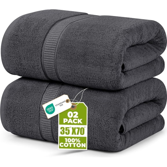 Utopia Towels Luxurious Jumbo Bath Sheet 2 Piece, 600 GSM, 35 by 70 Inches, 100% Ring Spun Cotton, Highly Absorbent and Quick Dry Extra Large Bath Towel, Super Soft Towel, Gray