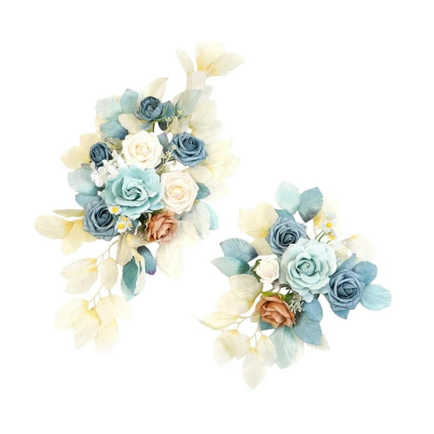 2 piezas de flores artificiales para arco de boda, decoración floral versátil estilo bohemio. Azul