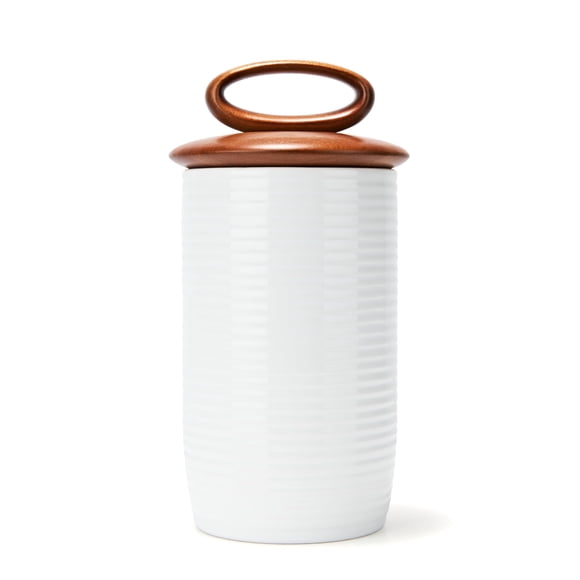 Nambe x Tom Papa Breaking Bread Canister 12" x 6" - Contemporary Stoneware Storage Jar with Acacia Wood Lid & Silicone Seal, Kitchen Countertop Stora