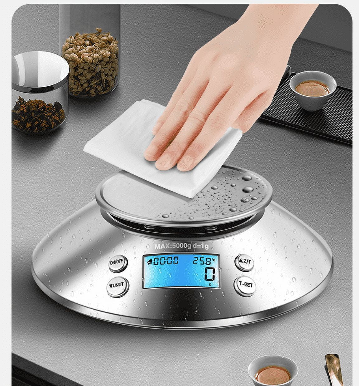 Household Stainless Steel Kitchen Scale with Bowl and Timer Electronic Scale Full Metal Baking Scale Multi-function Food Scale 0.1g-3kg