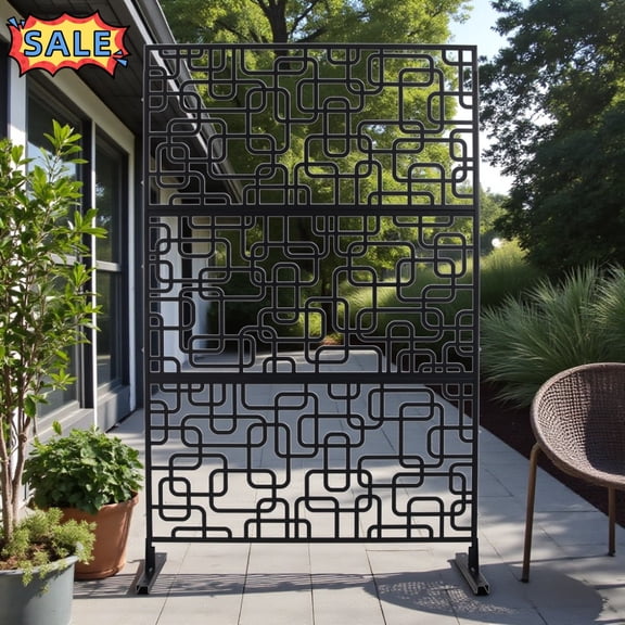 Tcbosik Metal Privacy Screen for Indoor & Outdoor, 76"H x 48"W Privacy Decorative Divider for Backyard, Poolside, Patio, Garden, Lawn, Black