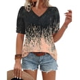 thumbnail image 4 of Women's Pleated Puff Sleeve Tops Summer V Neck Tunic Shirts Loose Curved Hem Blouses Dressy Casual S-2XL, 4 of 5