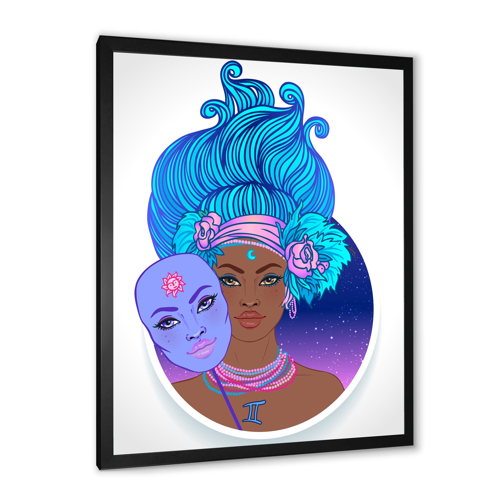 Designart 'Portrait of Afro American Girl With Blue Hair II' Modern Framed Art Print