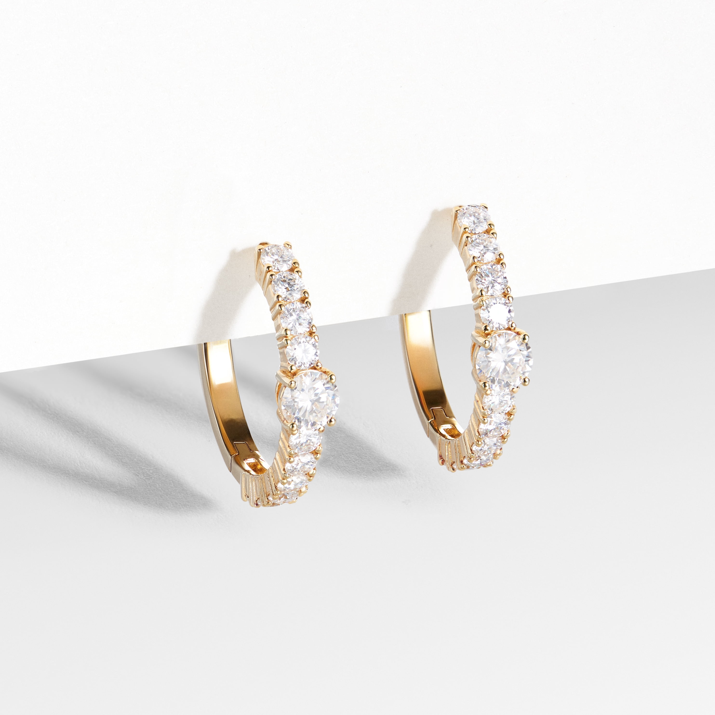 Forever Facets Moissanite Hoop Earrings in 18k Yellow Gold Plated Sterling Silver, Adult Female