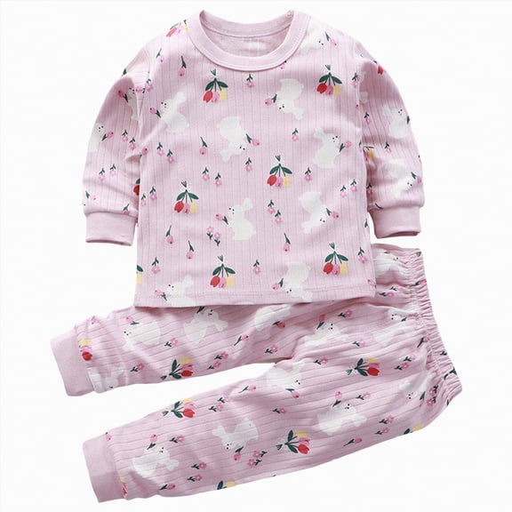 Hessimy Little Girls Mermaid Toddler Pajamas 2 Piece Set Cotton Sleepwear Toddler Clothes For Kids Baby Ladybug Style Pjs Long Sleeve Loungwear (Pink,6-7 Years)