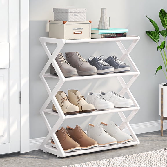 Fmbmuo Freestanding Shoe Rack Plastic 4 Tier Organizer, for Entryway and Closet Hallway Modern Portable Shoe Rack (White)