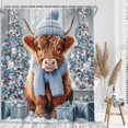 thumbnail image 3 of Blue Christmas Shower Curtain, Winter Funny Animal Bull Cattle Farmhouse Bath Curtain, Cute Fun Cow Bathroom Accessories Xmas Tree for New Year Bathroom Curtain Liner Set with Hooks, 72X72in, 3 of 5