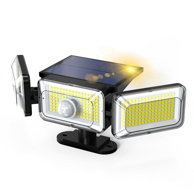 Ootday Luces Solares Para Exteriores, Luces De Seguridad Para Exteriores, 368 Led, Ip65, Impermeables, Sensor De Movimiento, Luces Para Exteriores, 3 Cabezales, Luces De Seguridad Con Energía Solar Pa