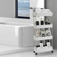 thumbnail image 3 of Versatile 4-Tier Shelf Rack for Kitchen and Home Storage 15cm Wide Wheeled Cart with Open Shelves Durable and Stainless Steel White Finish, 3 of 6