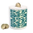 thumbnail image 2 of Floral Piggy Bank, Flower Petals Blossoms Shabby Form Fragrance Florets Nature Spring Tropical Design, Ceramic Coin Bank Money Box for Cash Saving, 3.6" X 3.2", Teal Cream, by Ambesonne, 2 of 4