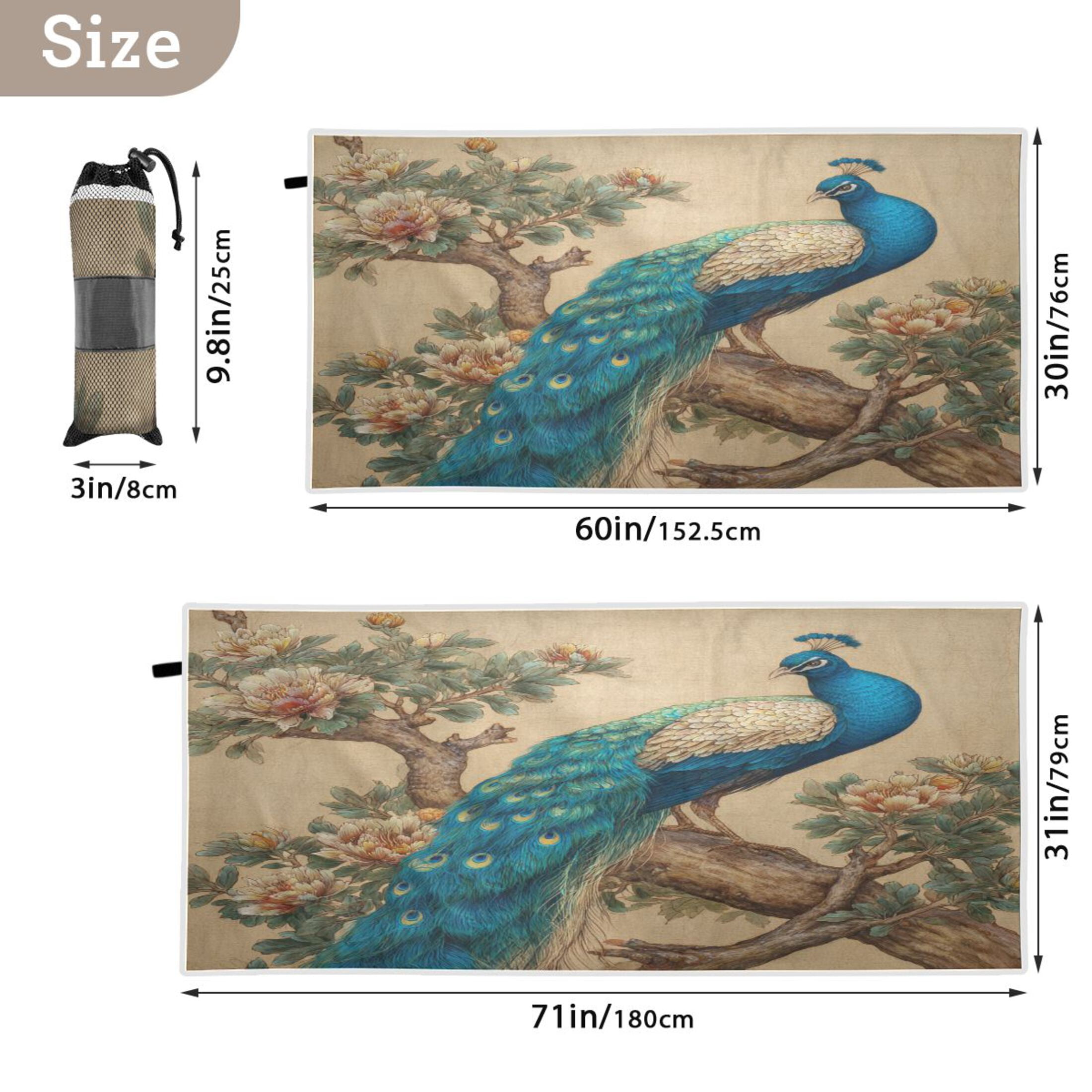 Qxltty Elegent Peacock Beach Towel Sand Free Bath Towel Absorbent Quick Dry Soft Lightweight Blanket for Travel Gym Camping 71x31in