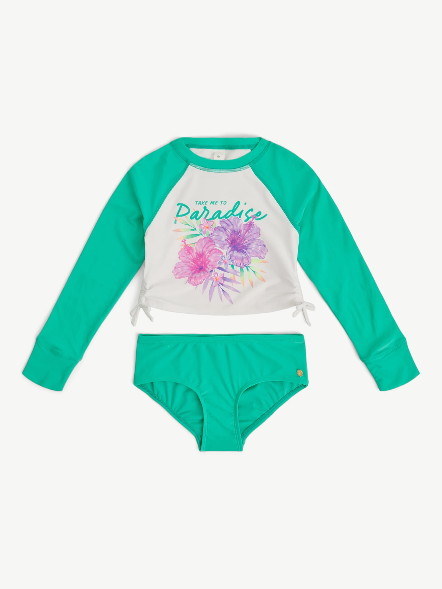 Justice Girls 2 Piece Long Sleeve Rashguard Swimsuit, Sizes XS-XL
