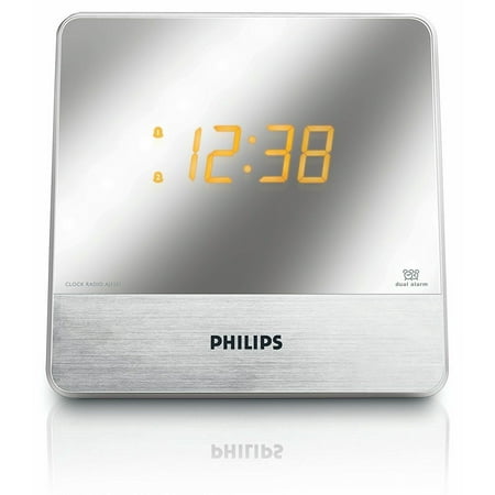 Open Box Philips AJ3231/37 Mirror Finish Dual Digital Alarm Clock AM/FM Radio