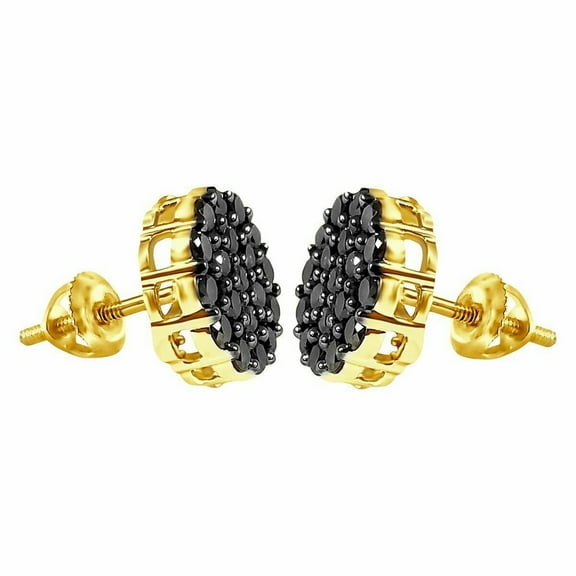 2 Ct Round Cut Lab Created Black Diamond Stud Earrings 14K Yellow Gold Plated