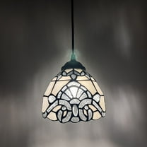 Tiffany Style Mini Hanging Lamp White Stained Glass Baroque Style LED Bulb Included 6”W*6”D*50”H