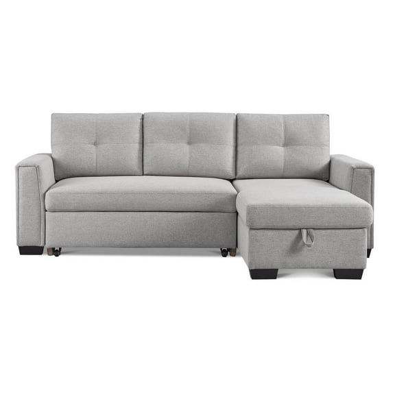 HomeRoots 92" Light Gray Polyester Blend and Black Convertible Futon Sleeper Sofa
